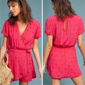 Ettwa by Anthropologie Pink Faux Wrap Romper EUC